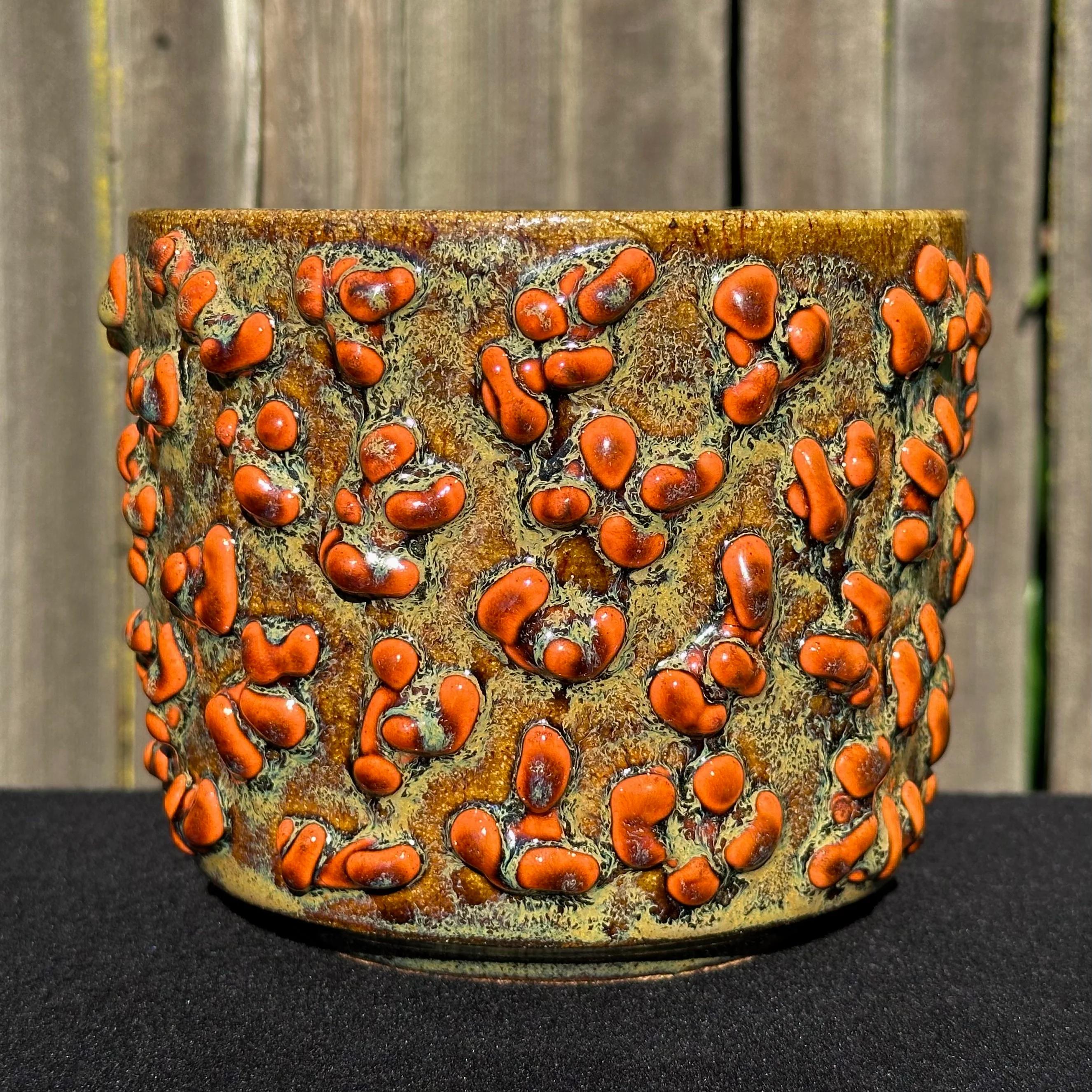Mid-Century Modern Goopy Amoeba Shiny Glazed Brown And Salmon Planter For Sale