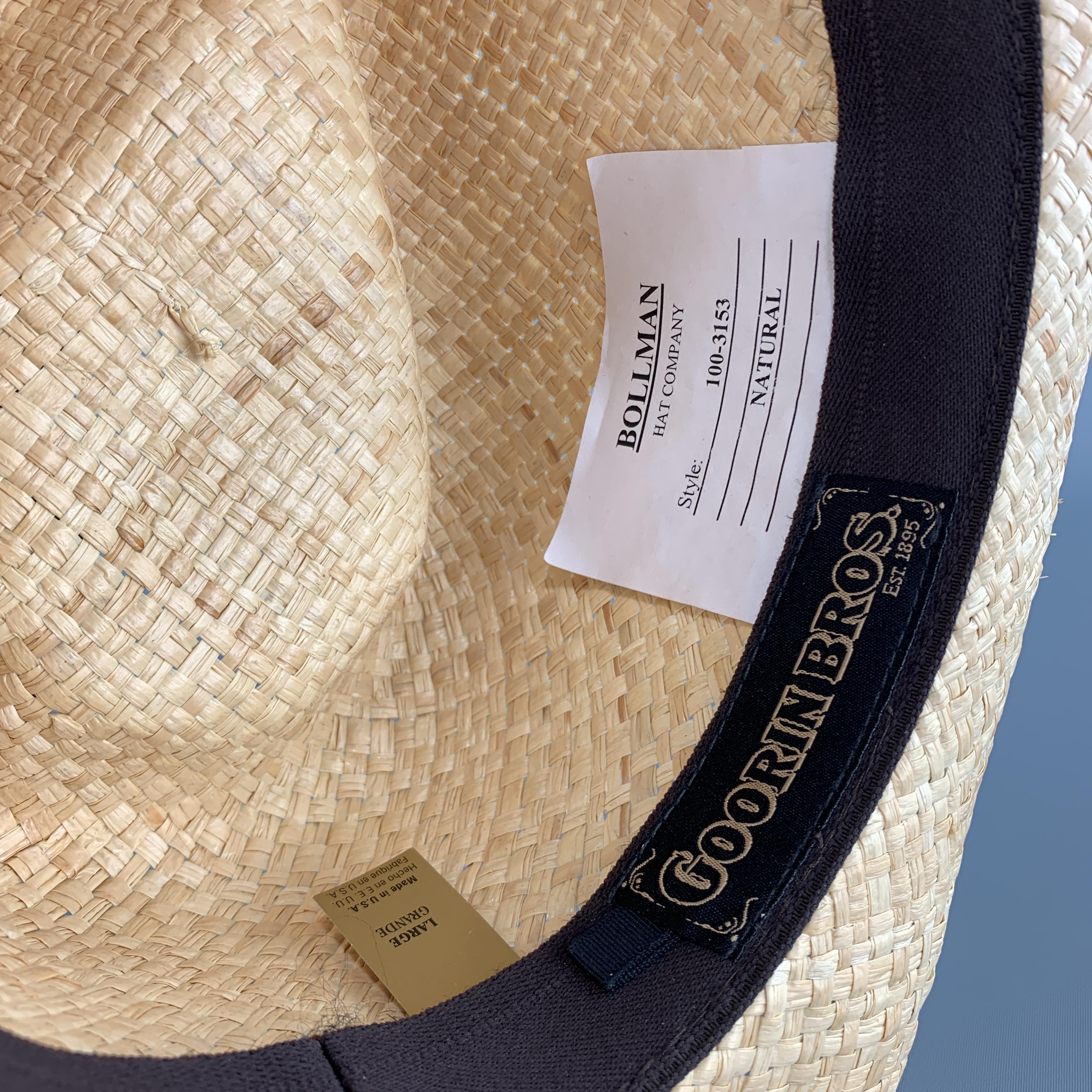 Men's GOORIN BROTHERS Size L Natural Straw WOven Feather Stripe Cowboy Hat