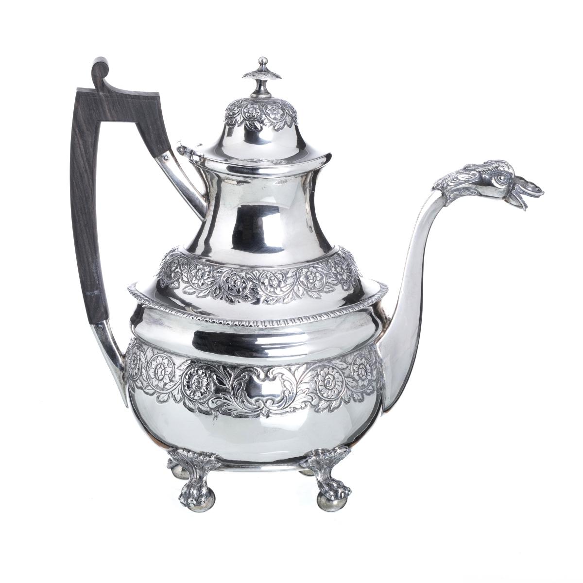 Baroque 'Goose Bike' silver coffee maker Portuguese, 19th Century For Sale