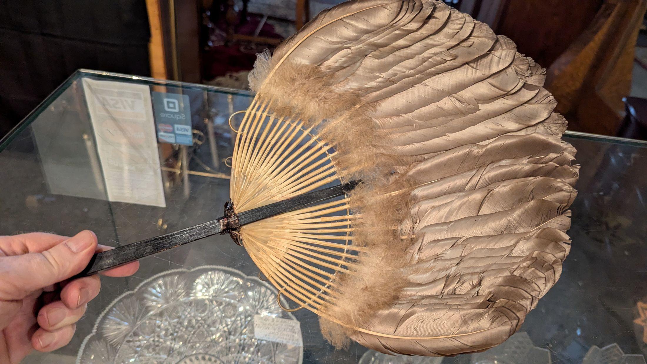 Victorian Goose Feather Hand Fan For Sale