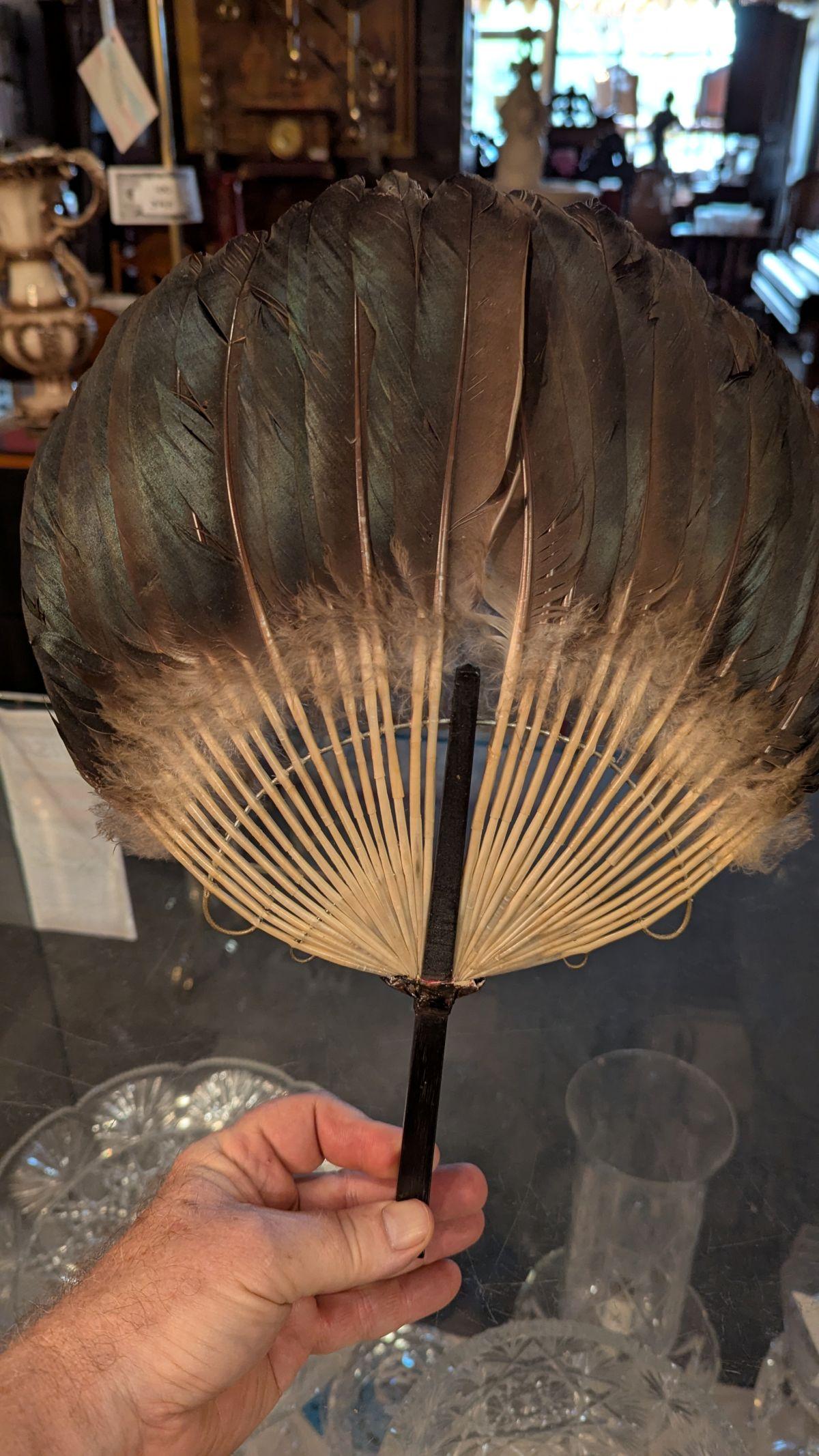 Goose Feather Hand Fan In Good Condition For Sale In Pueblo, CO