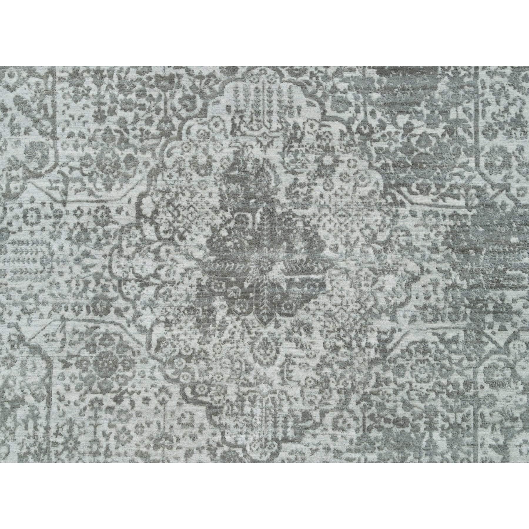 Tappeto orientale in lana e seta Goose Gray Persian Design Annodato a mano 8'11