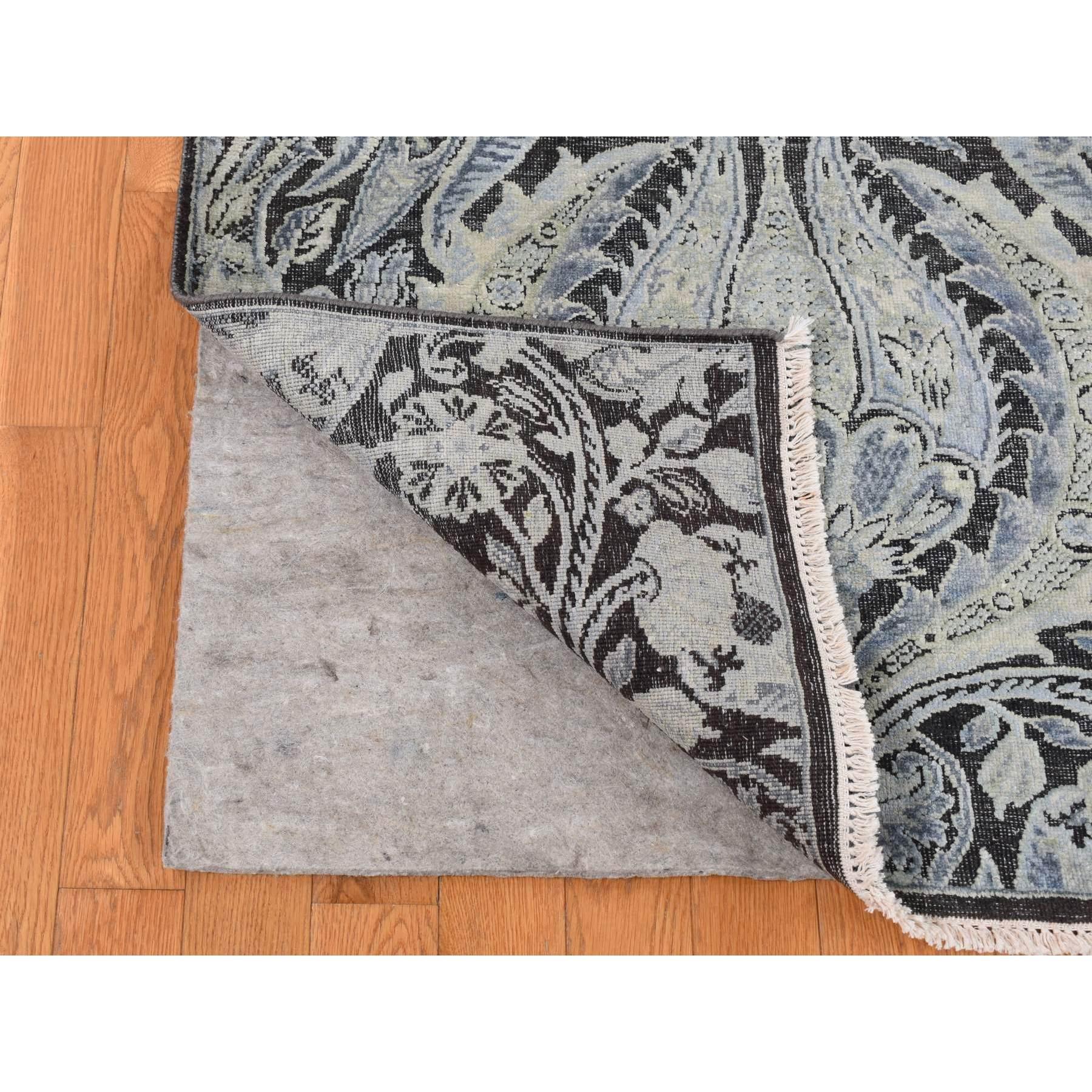 Indiano Tappeto Goose Gray in pura seta con disegno di fiori di tulipano in lana annodato a mano 9'0