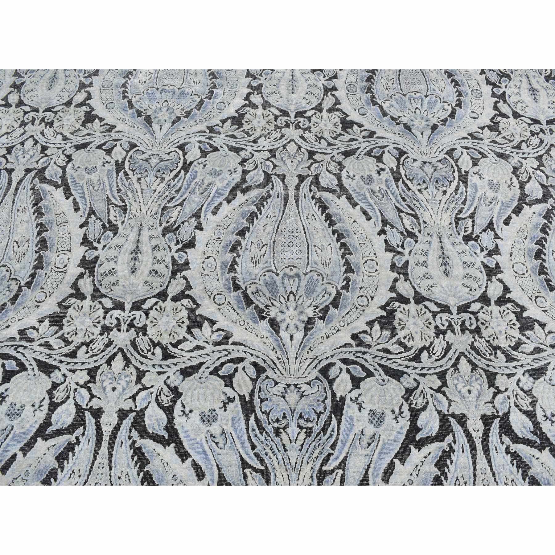 Seta Tappeto Goose Gray in pura seta con disegno di fiori di tulipano in lana annodato a mano 9'0