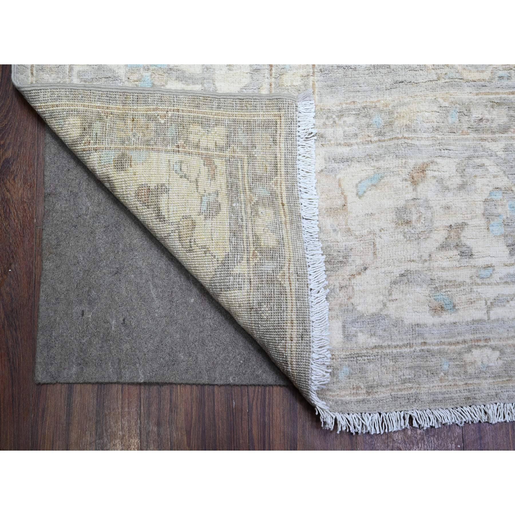 Goose Grau Weiß gewaschener Peshawar Handgeknüpfter orientalischer Teppich aus reiner Wolle 8'10