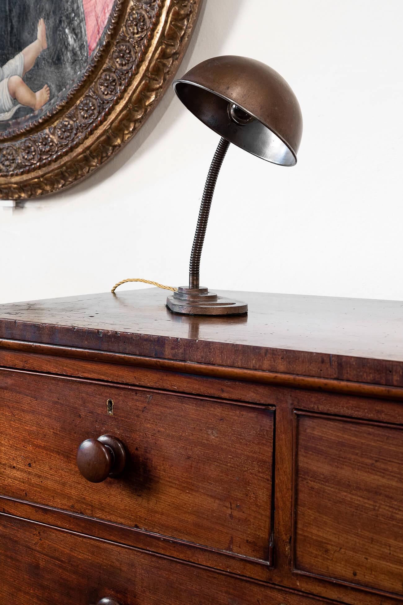 Schwanenhals-Schreibtischlampe mit Gusseisensockel, 1920er Jahre (Art déco) im Angebot