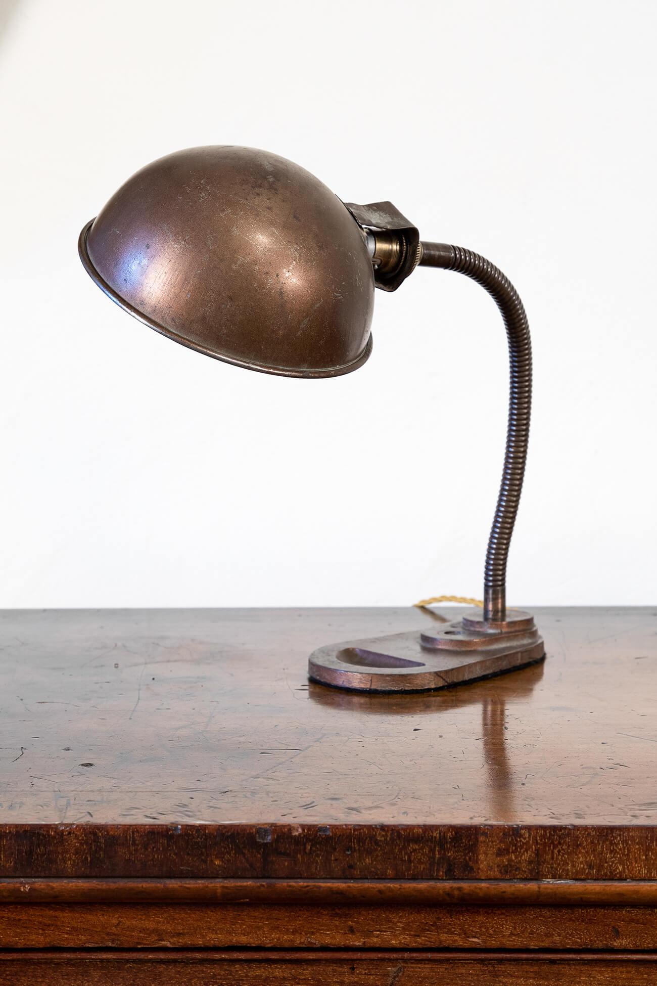 Gooseneck Desk Lamp with Cast Iron Base, 1920s In Good Condition For Sale In Faversham, GB