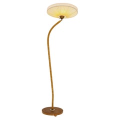 Retro Gooseneck floor lamp in teak and beech with glass and fabric  shade by Marksljöd