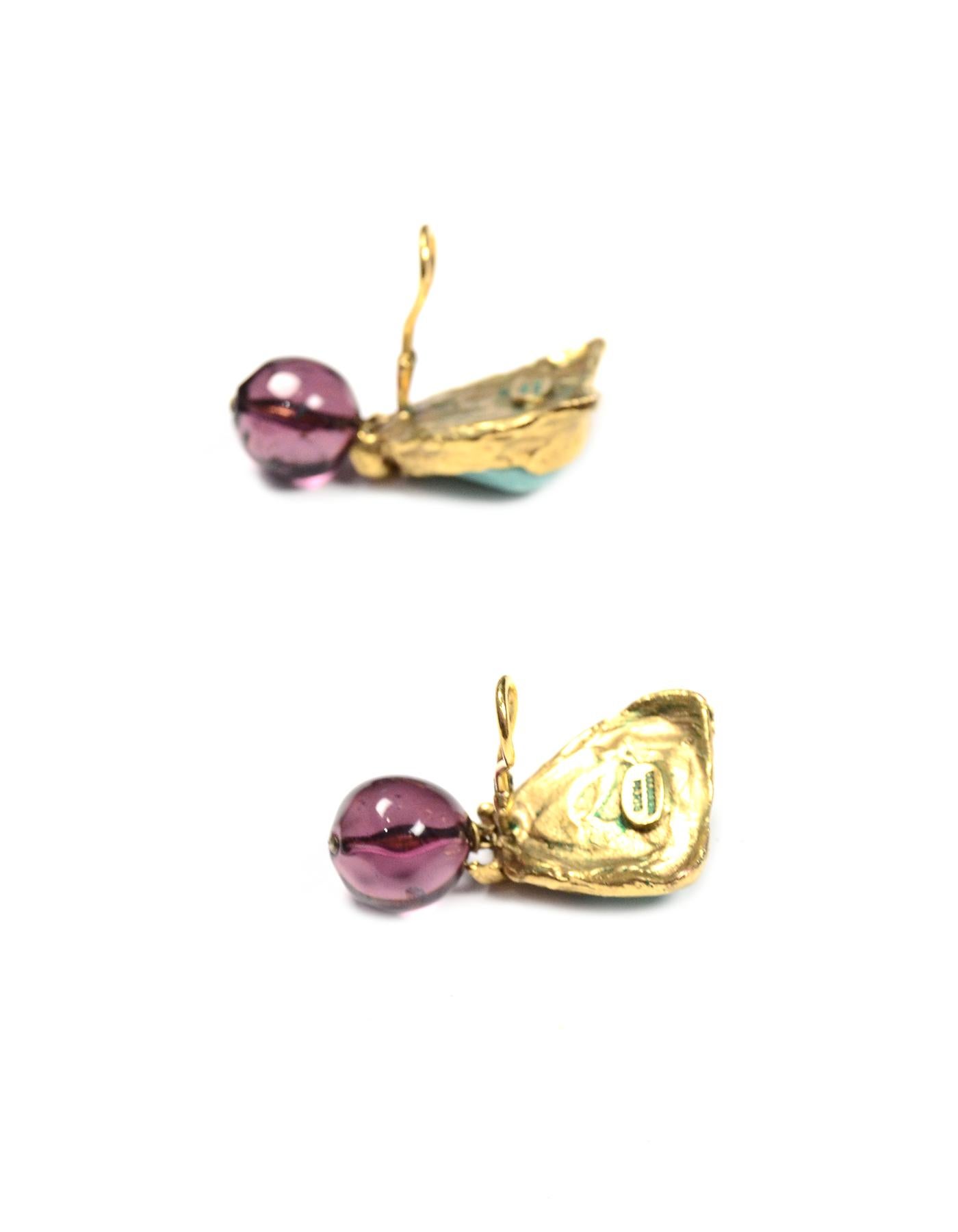 Women's Robert Goossens Paris Goldtone Clip On Earrings W/ Turquoise & Purple Gripoix