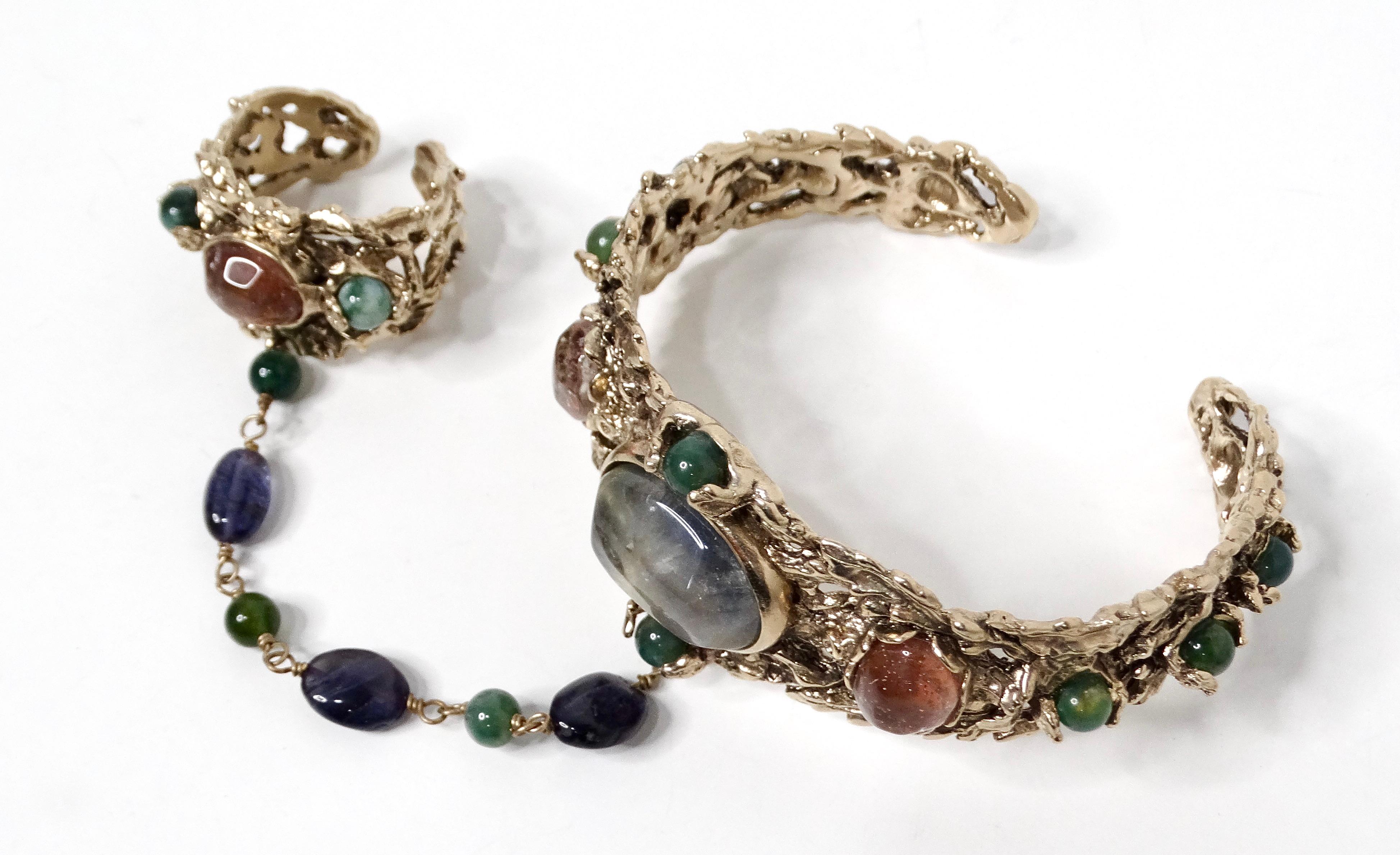 Goosens Paris Ornate Edelstein Hand Kette Manschette Armband mit Ring im Zustand „Gut“ im Angebot in Scottsdale, AZ