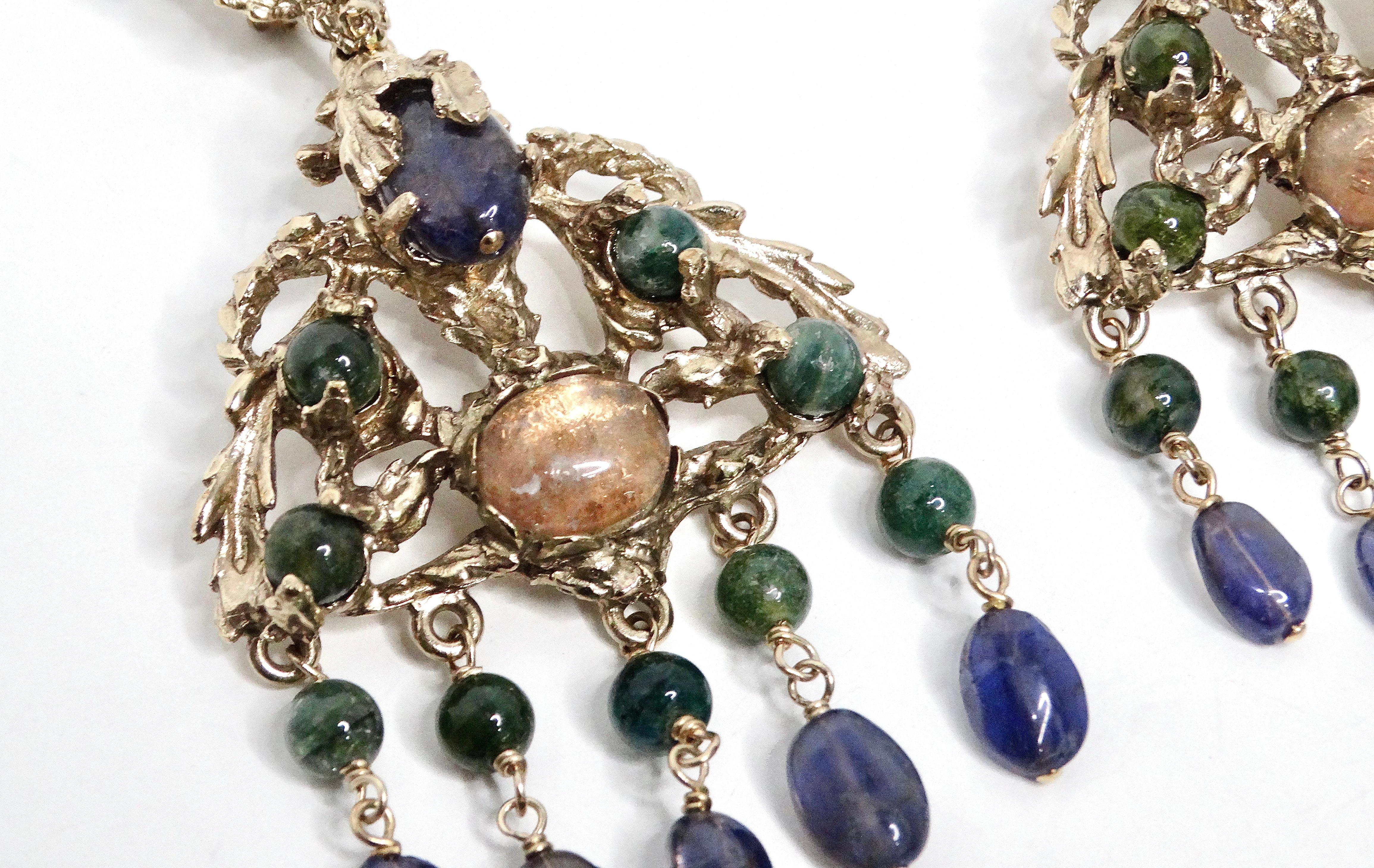 Goosens Paris Ornate Multicolor Gemstone Dangle Earrings In Good Condition For Sale In Scottsdale, AZ