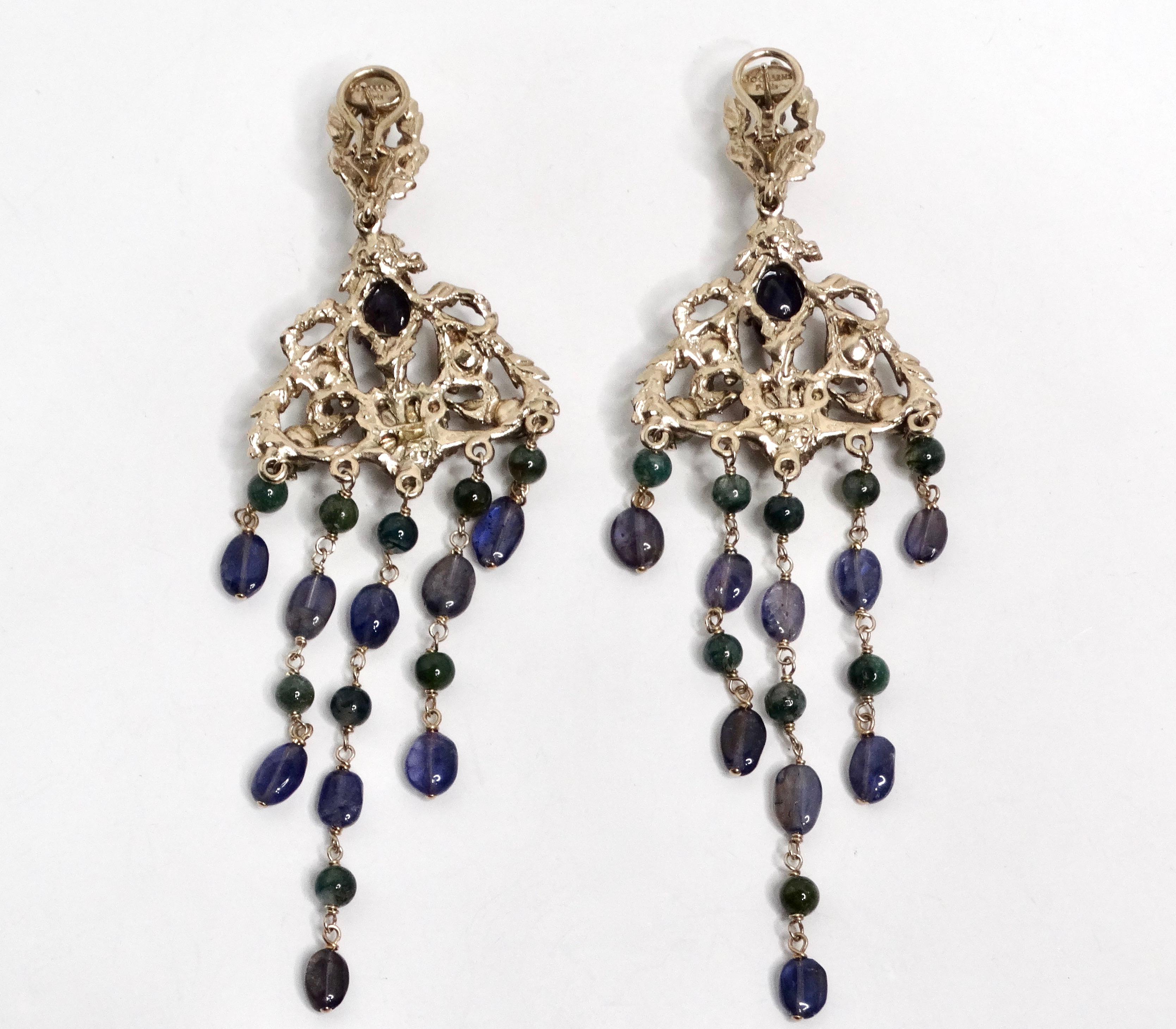 Goosens Paris Ornate Multicolor Gemstone Dangle Earrings For Sale 1
