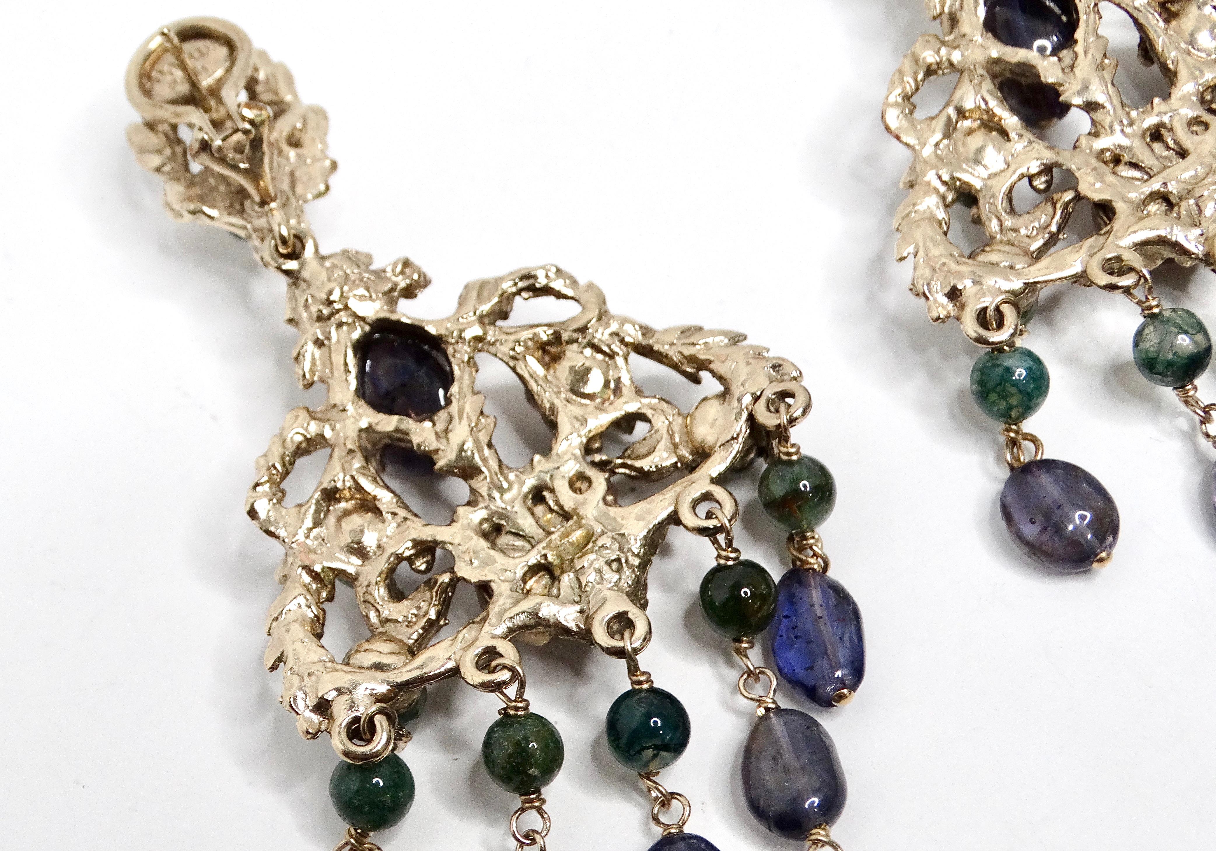 Goosens Paris Ornate Multicolor Gemstone Dangle Earrings For Sale 2