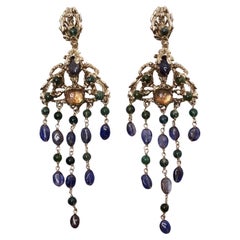Goosens Paris Ornate Multicolor Gemstone Dangle Earrings