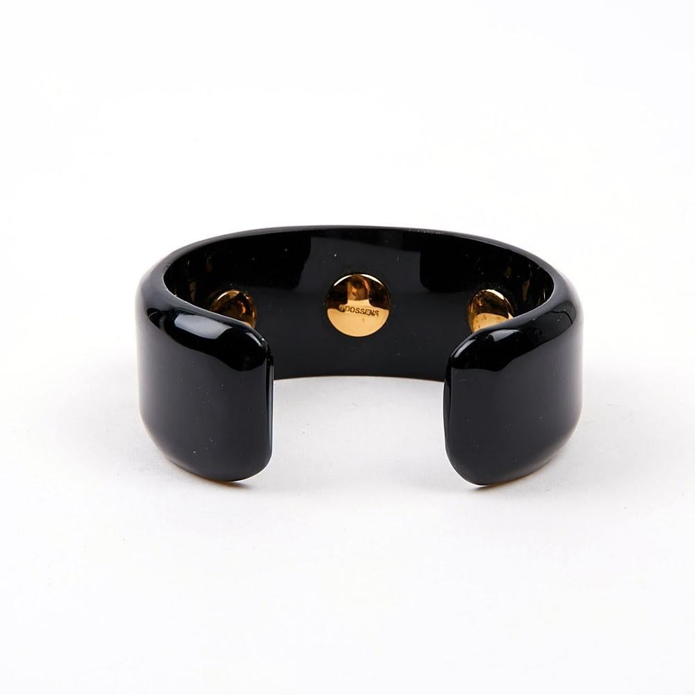 Women's GOOSSENS Black Cuff Bracelet with Tinted Rock Crystal Cabochons For Sale