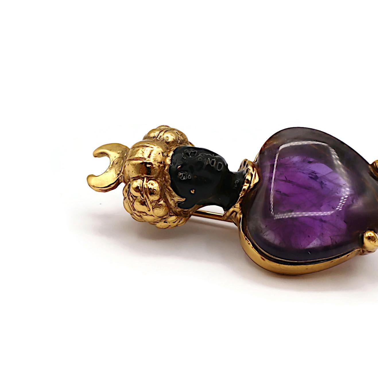 Goossens Blackamoor Broche à turban Heart Purple Stone en vente 3