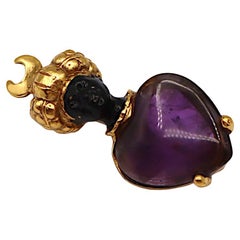 GOOSSENS Blackamoor Turbaned Brooch Heart Purple Stone
