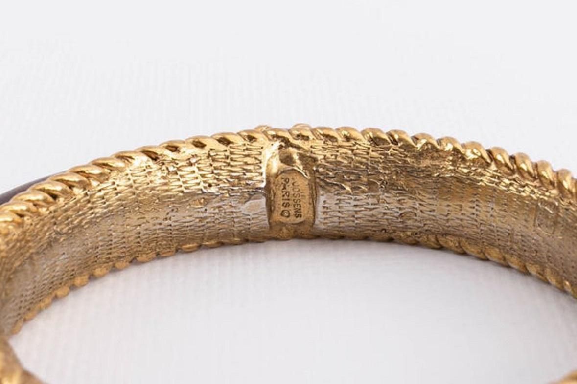 Goossens Brown Wooden Bangle Bracelet In Excellent Condition For Sale In SAINT-OUEN-SUR-SEINE, FR