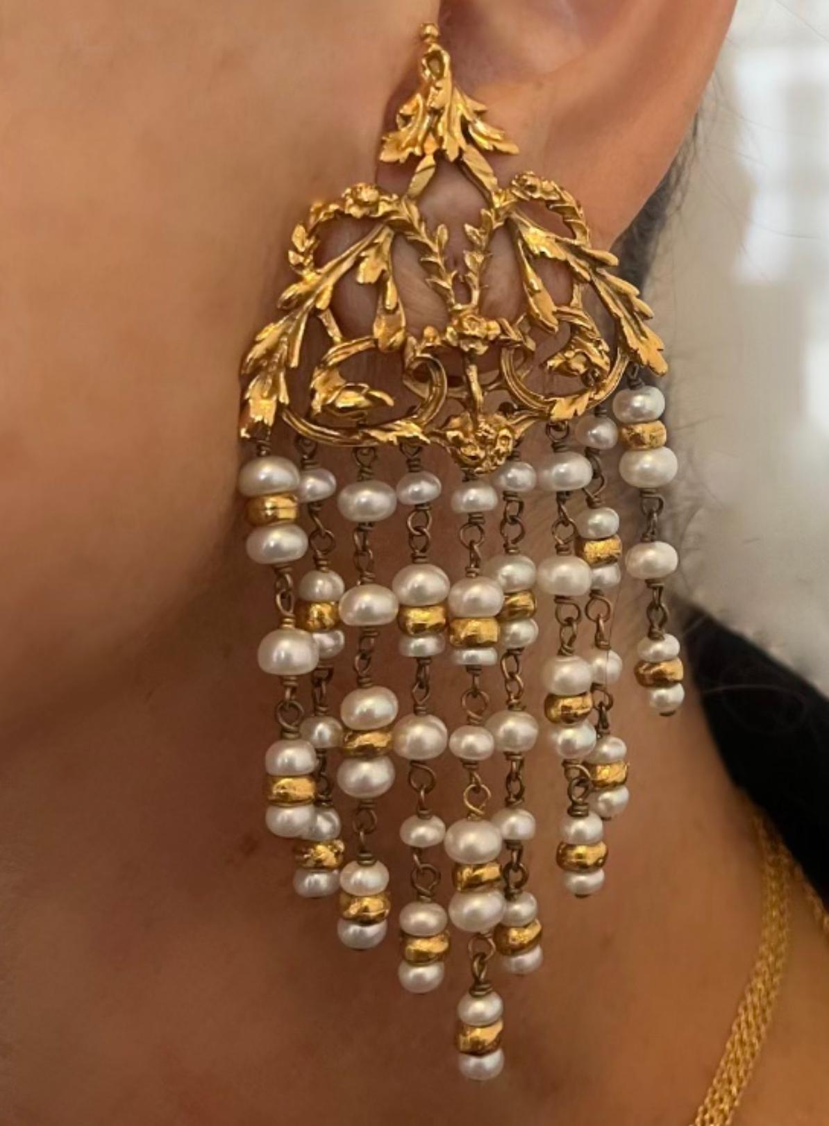 Women's Goossens chandelier pearls earrings For Sale