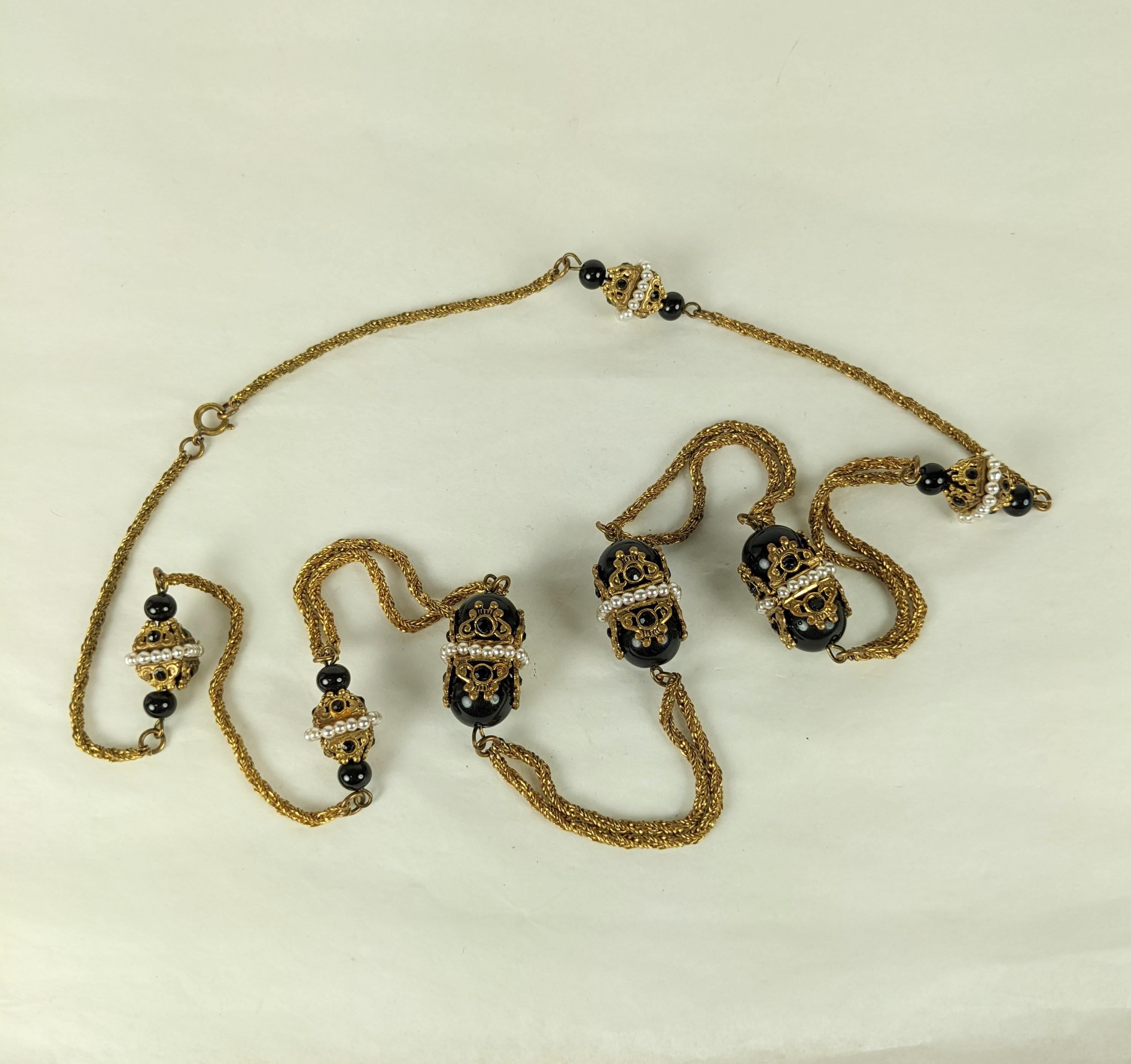 Goossens for Chanel Byzantine Jet and Faux Pearl Sautoir Necklace In Good Condition For Sale In Riverdale, NY