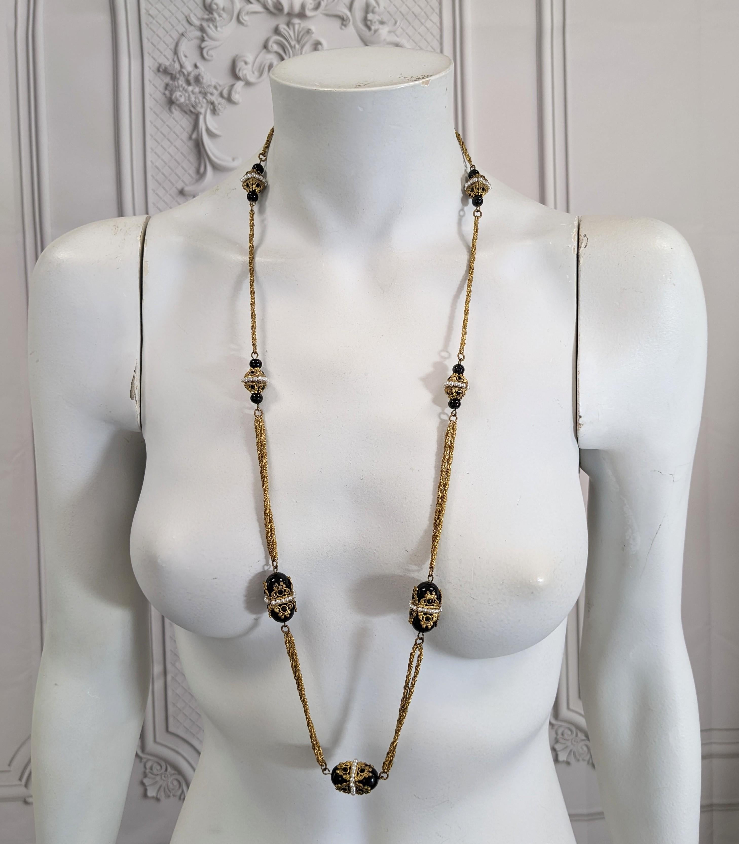 Goossens for Chanel Byzantine Jet and Faux Pearl Sautoir Necklace For Sale 1