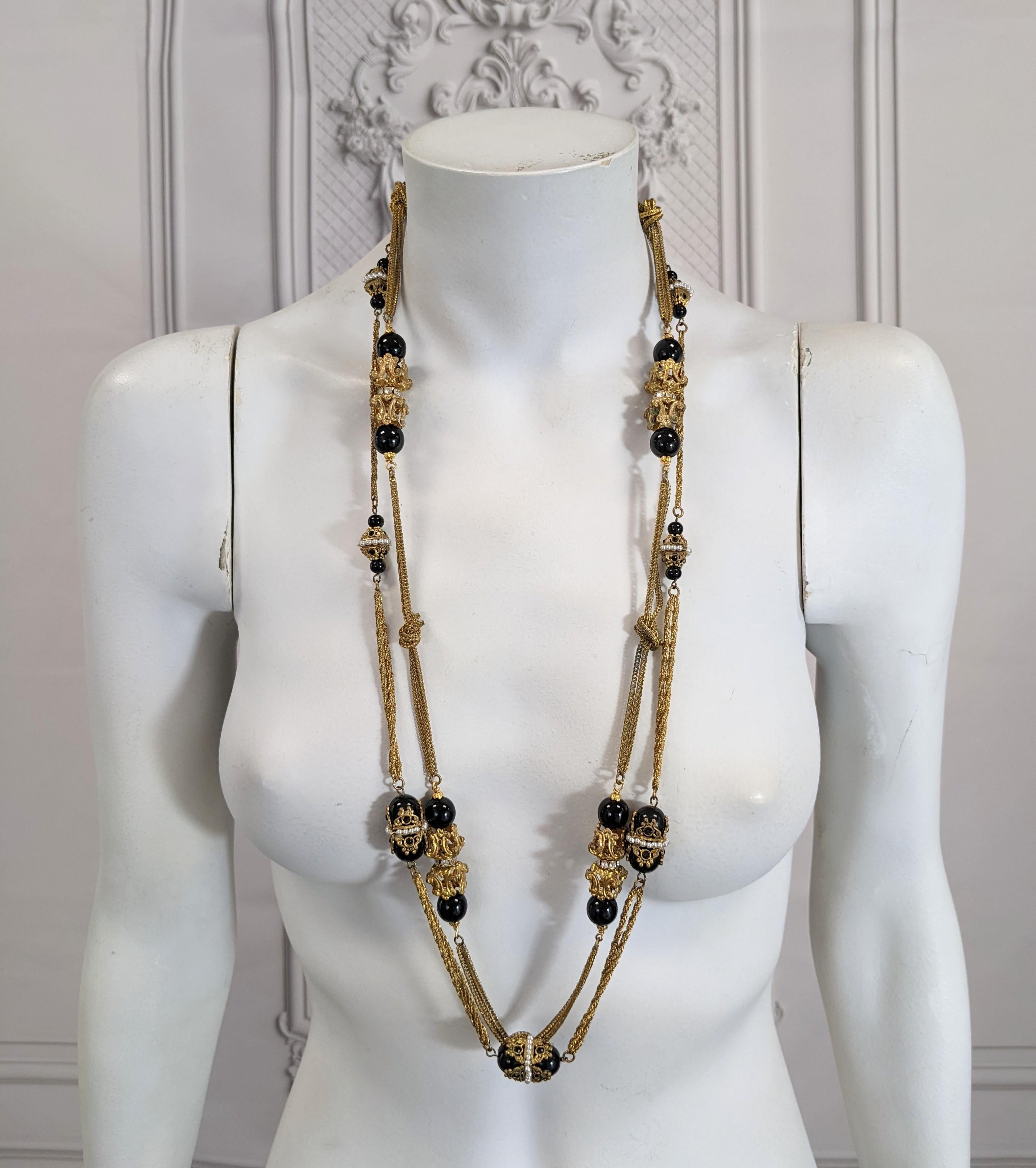 Goossens for Chanel Byzantine Jet and Faux Pearl Sautoir Necklace For Sale 2