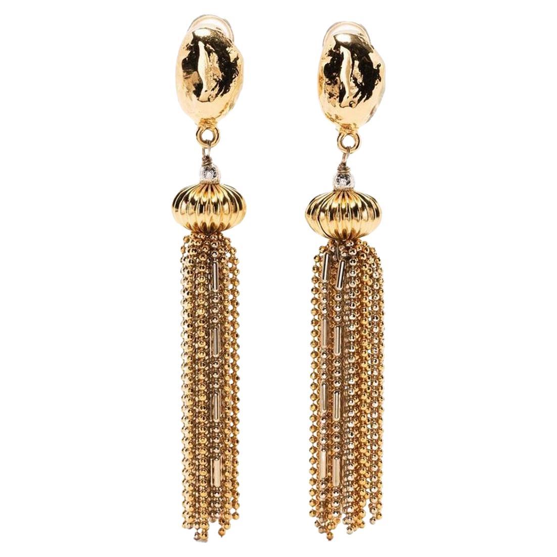 Goossens gold tangle clip-on earrings  For Sale