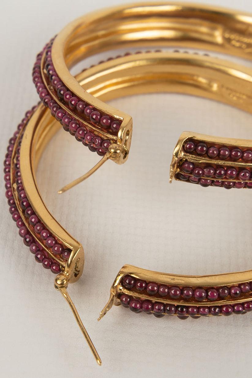 Goossens Golden Metal and Pearls Creoles Earrings For Sale 1