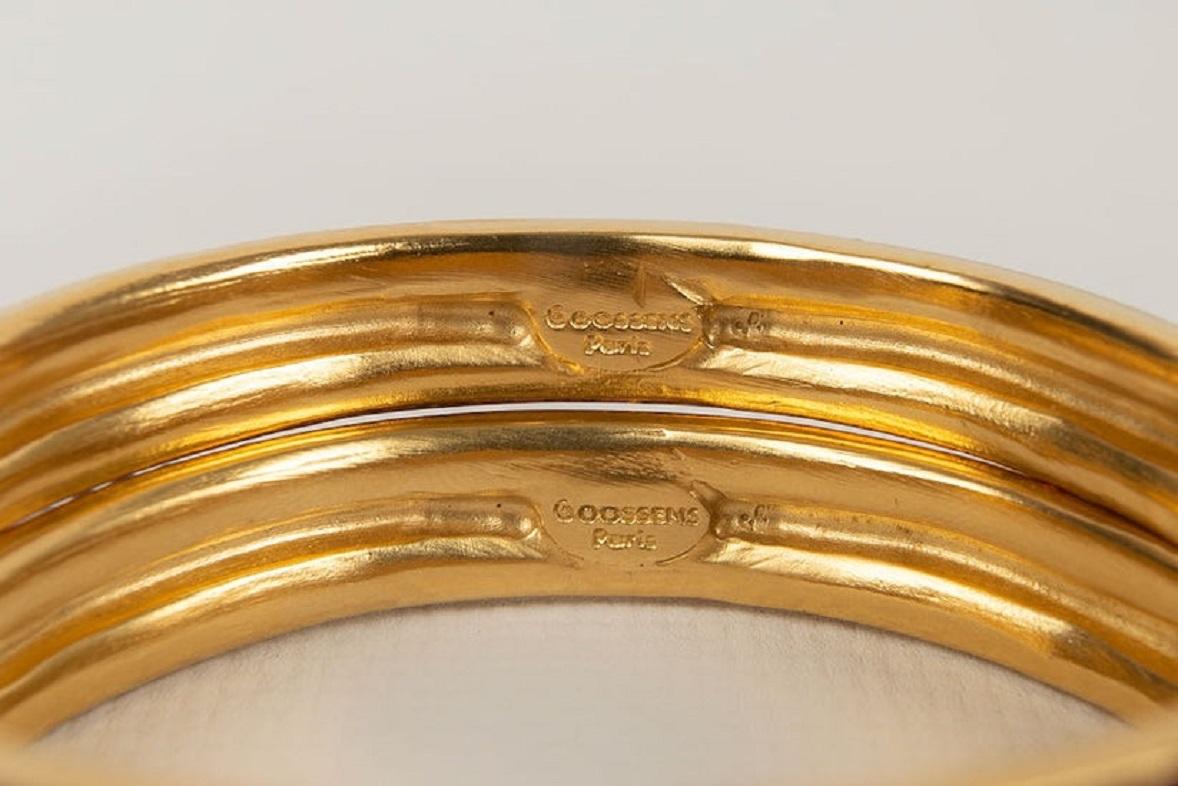 Goossens Golden Metal and Pearls Creoles Earrings For Sale 2