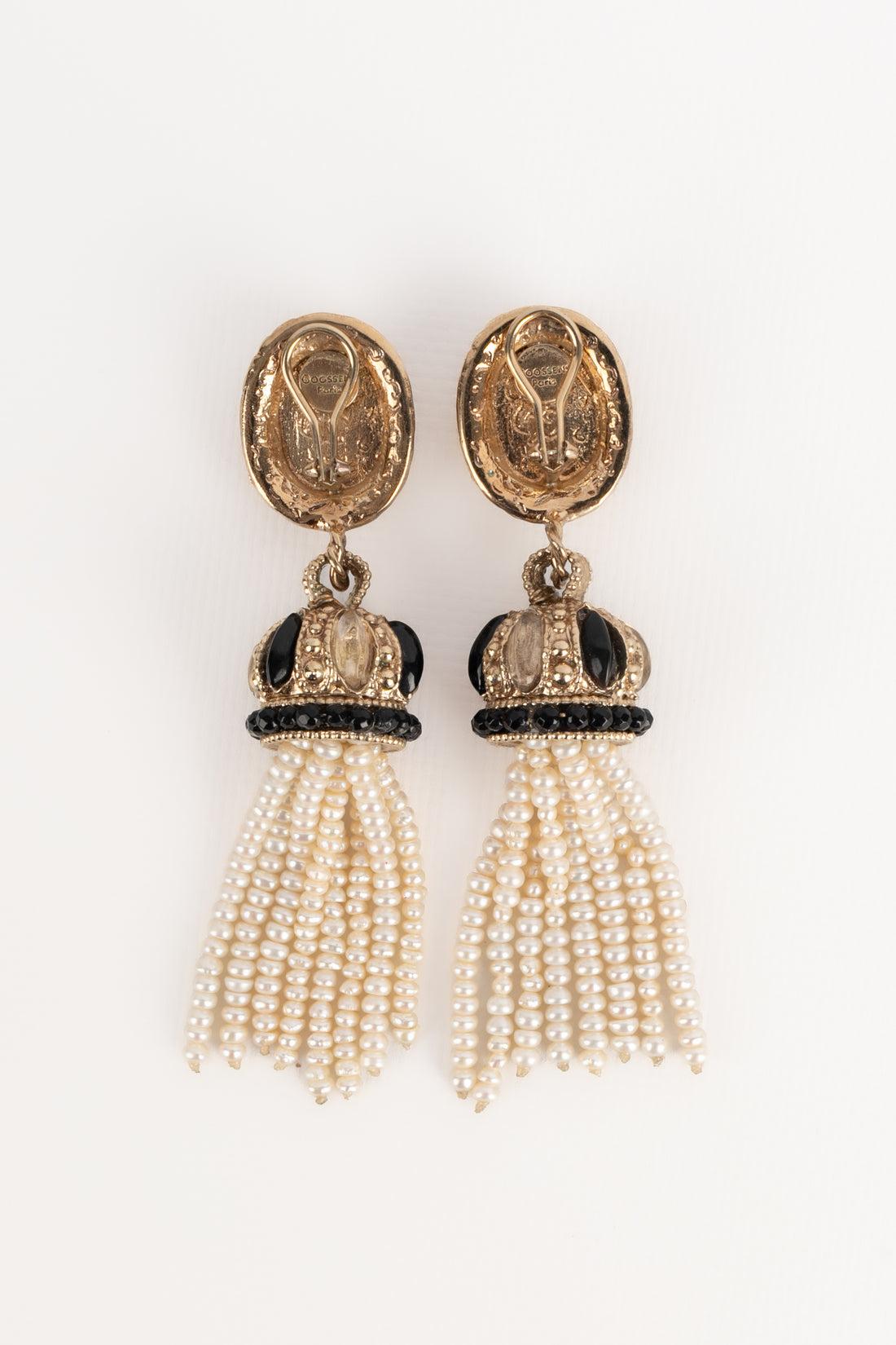 Goossens Light-golden Metal Clip-on Earrings In Excellent Condition For Sale In SAINT-OUEN-SUR-SEINE, FR