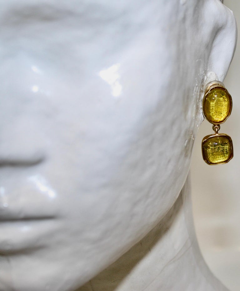 Goossens Paris 2 Cabochons Rock Crystal Earrings  In New Condition For Sale In Virginia Beach, VA