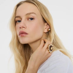 Goossens Paris 24kt Gold Plated Baroque Pearl Garnet Cocktail Ring
