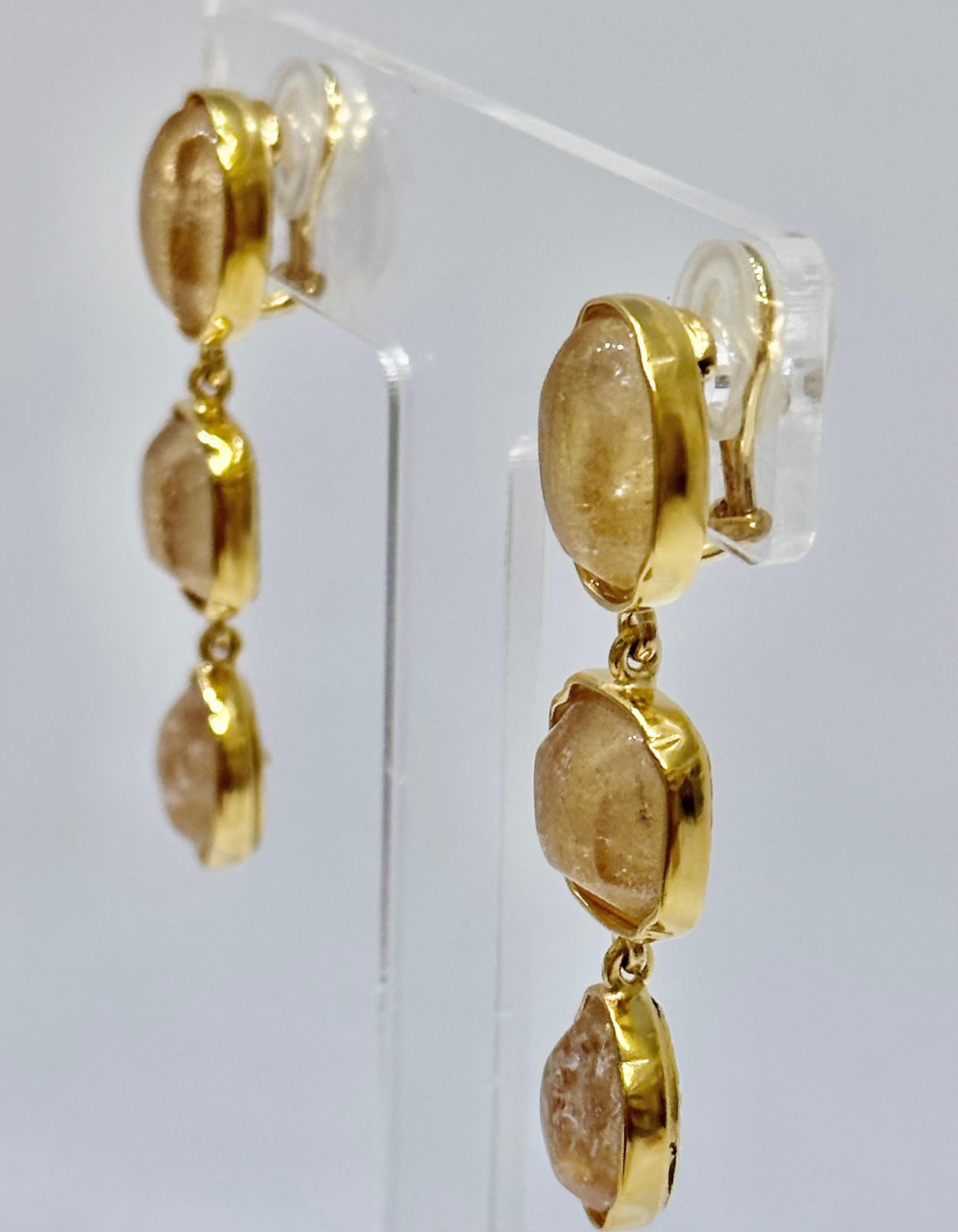 Goossens Paris 3 Cabochons Tinted Rock Crystal  Earrings  In New Condition In Virginia Beach, VA
