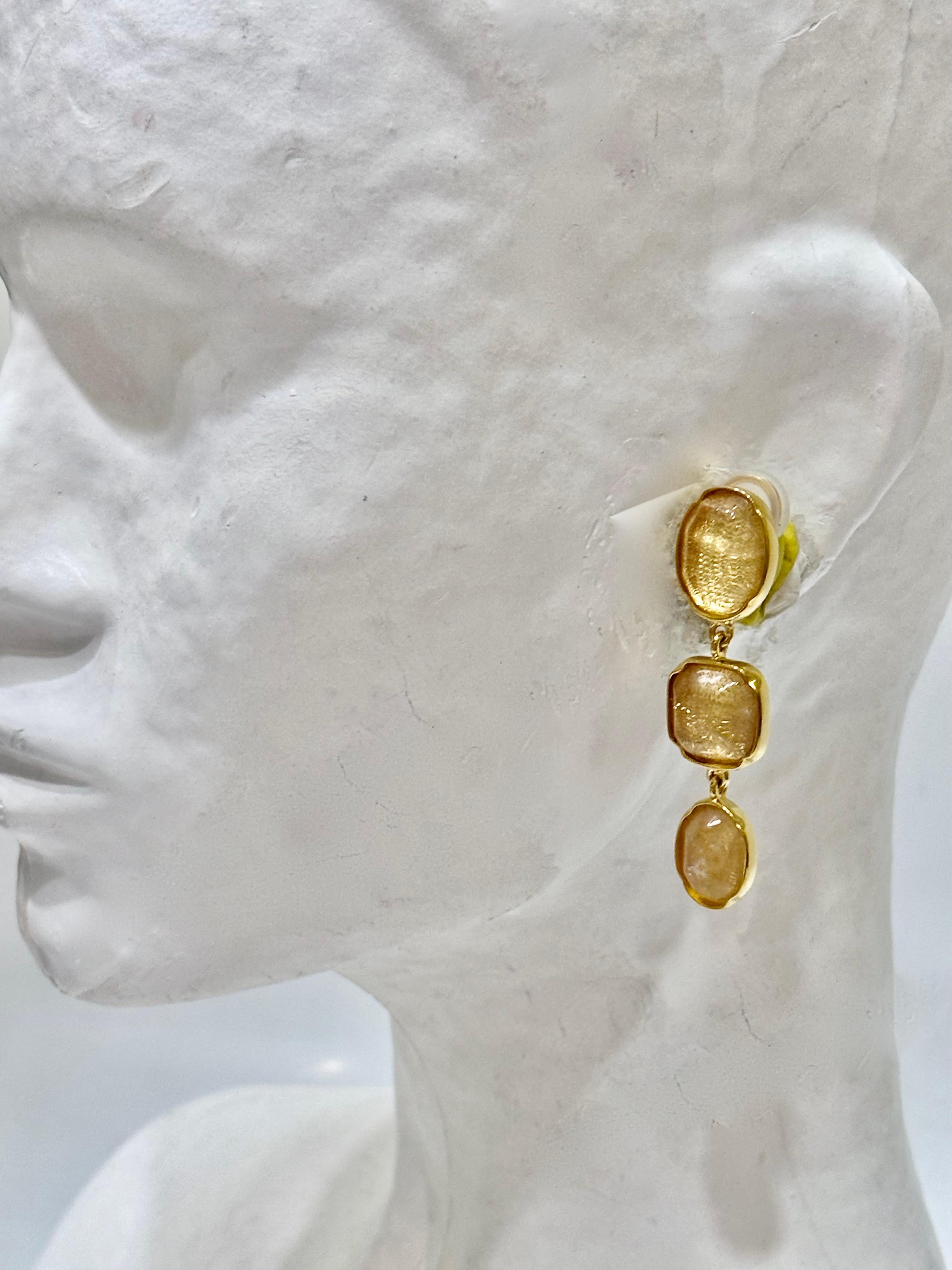 Women's or Men's Goossens Paris 3 Cabochons Tinted Rock Crystal  Earrings 