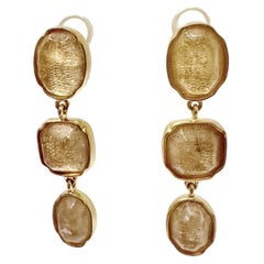 Goossens Paris 3 Cabochons Tinted Rock Crystal  Earrings