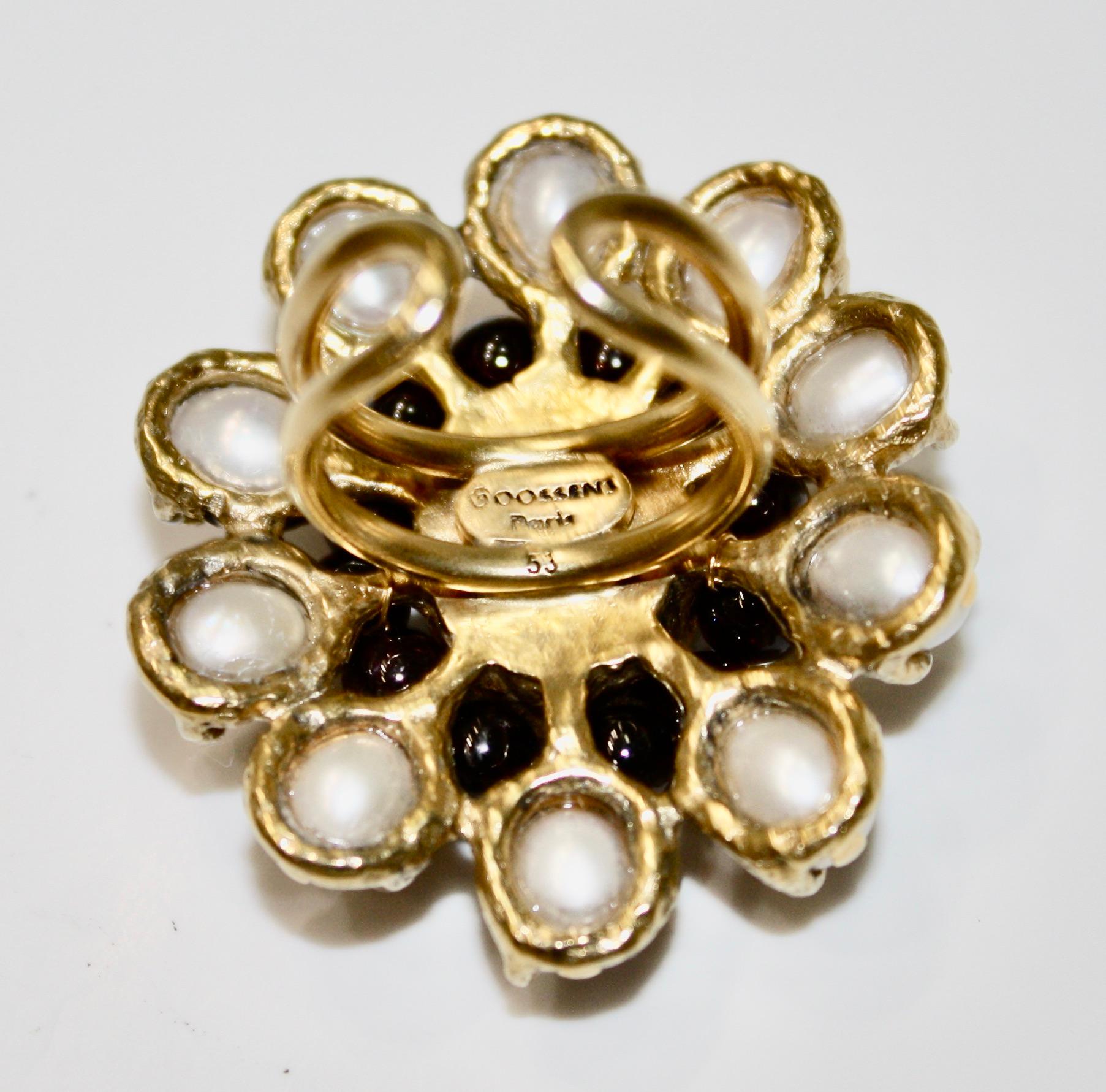 Goossens Paris Baroque Pearls and Garnet Ring In New Condition For Sale In Virginia Beach, VA