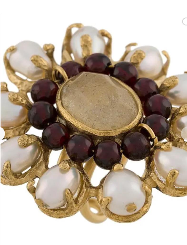 Women's or Men's Goossens Paris Baroque Pearls and Garnet Ring For Sale