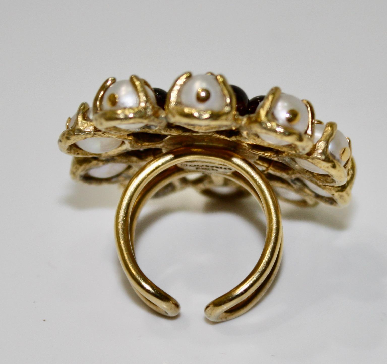 Goossens Paris Baroque Pearls and Garnet Ring For Sale 1