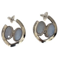 Goossens Paris Blue Chalcedony and Ruthenium Hoop Earrings