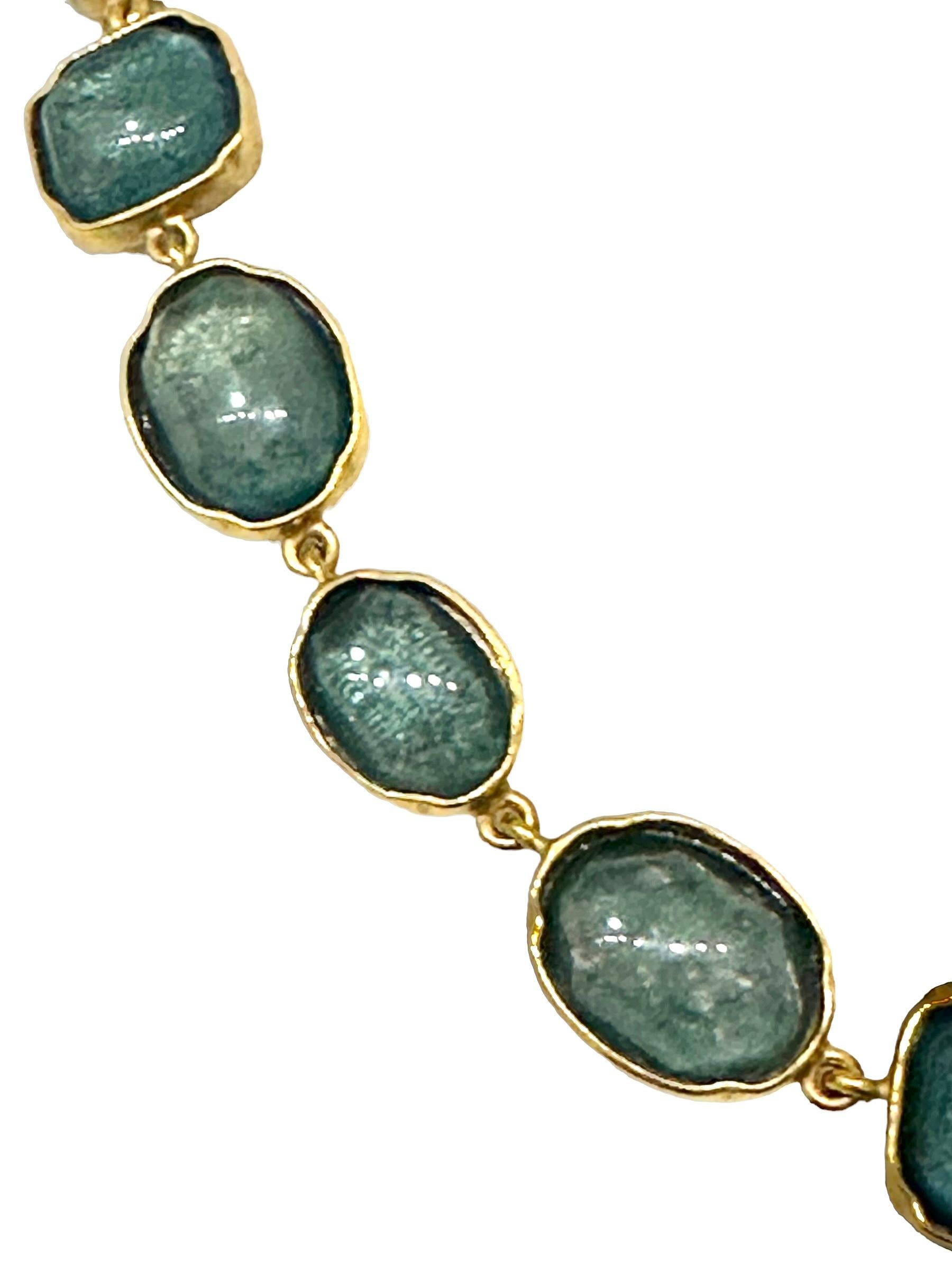 Cabochon Goossens Paris Blue Denim Rock Crystal Necklace For Sale