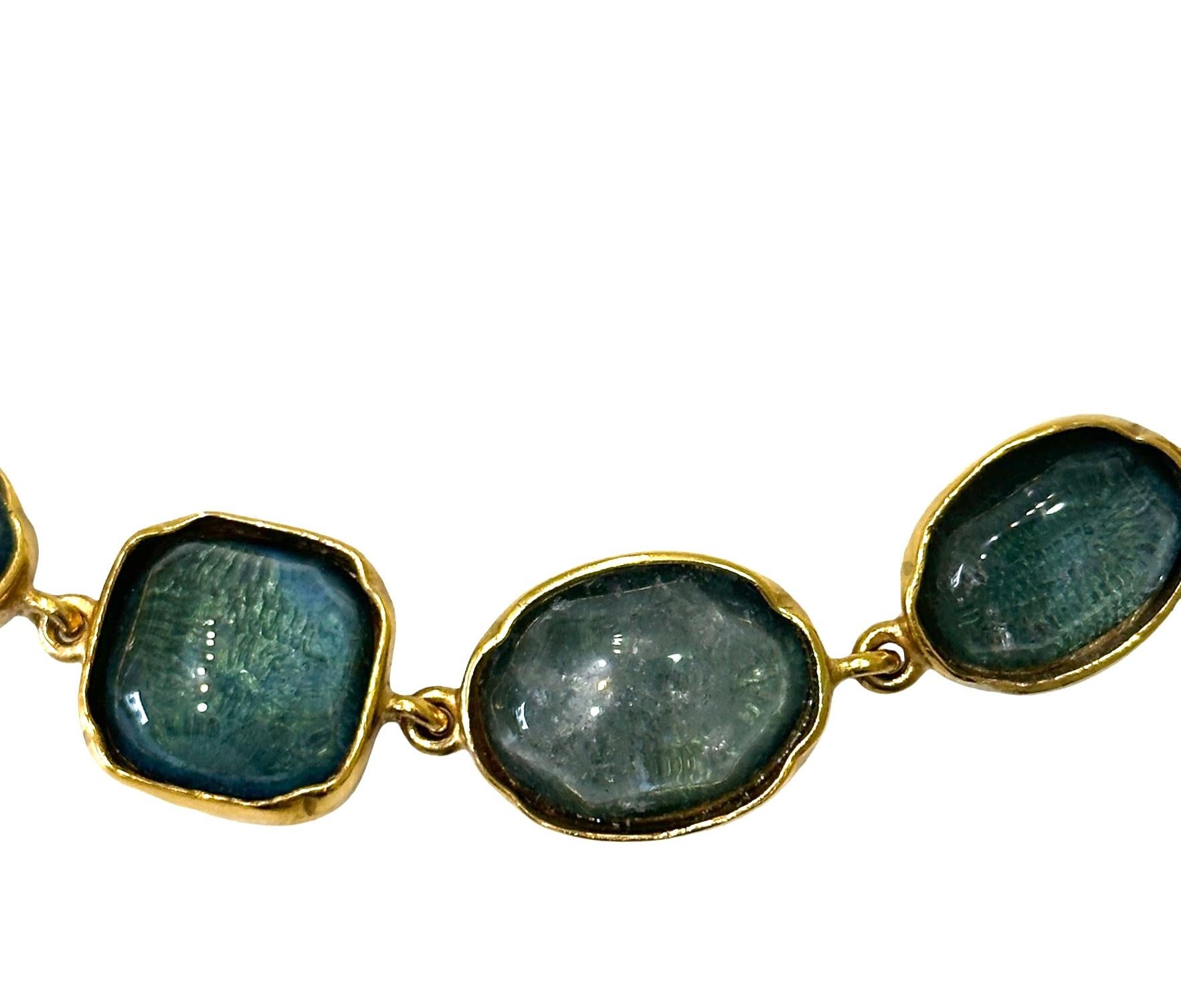 Goossens Paris Blue Denim Rock Crystal Necklace In New Condition For Sale In Virginia Beach, VA