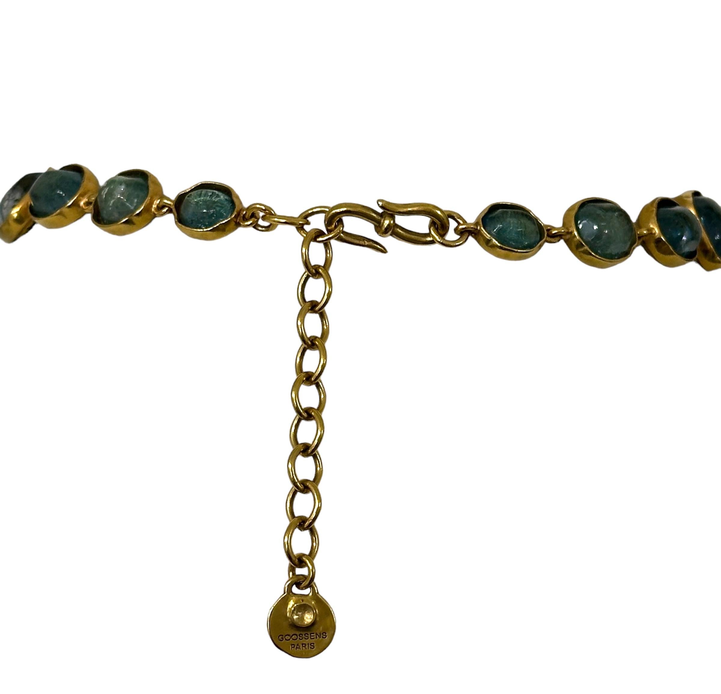 Women's or Men's Goossens Paris Blue Denim Rock Crystal Necklace For Sale