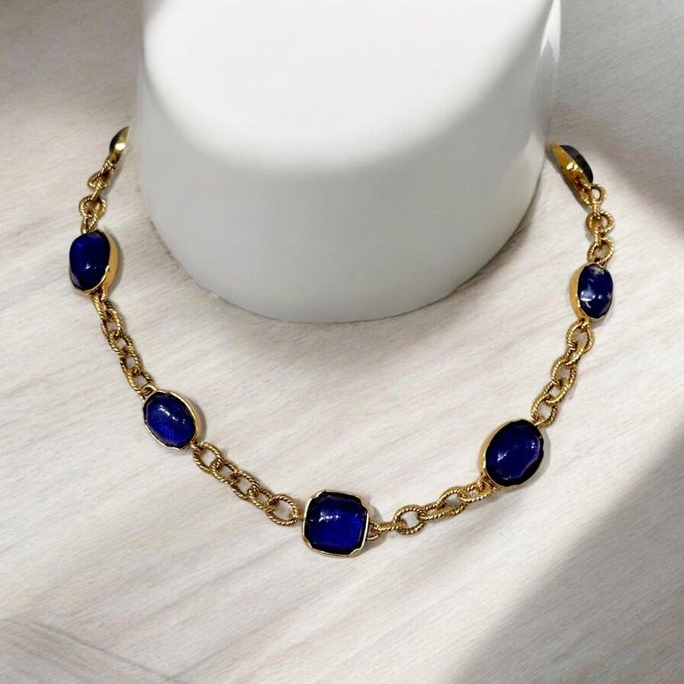 Goossens Paris Blue Denim Rock Crystal Necklace For Sale 1