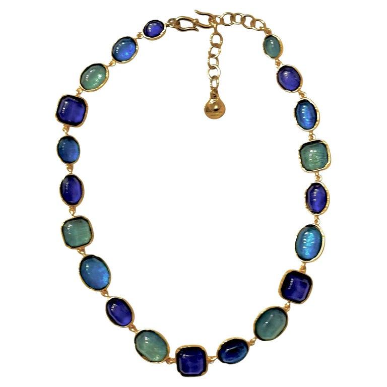 Goossens Paris Blue Denim Rock Crystal Necklace For Sale 2