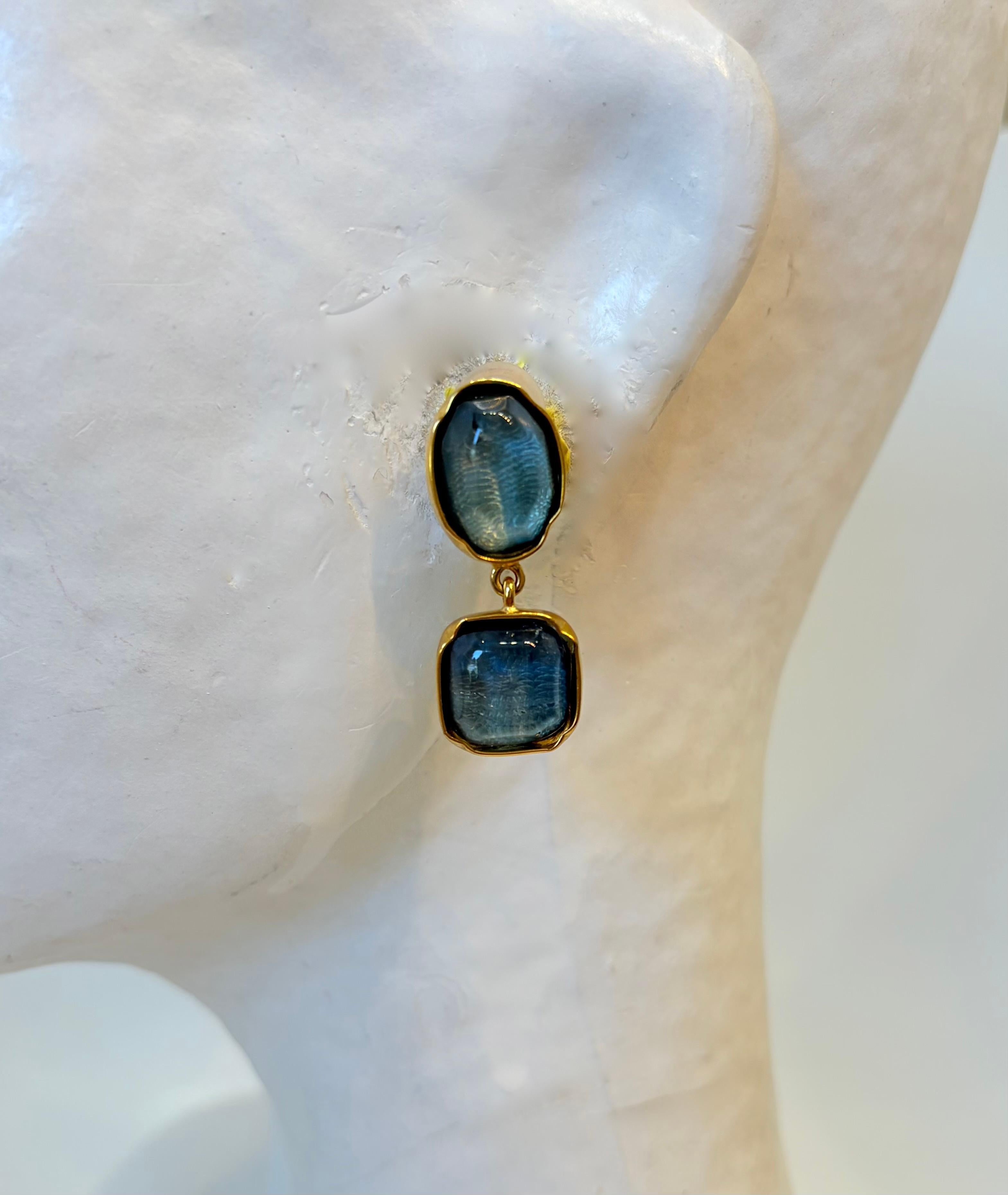 De las mujeres Goossens Paris Pendientes de clip con cabujón de cristal de roca azul en venta