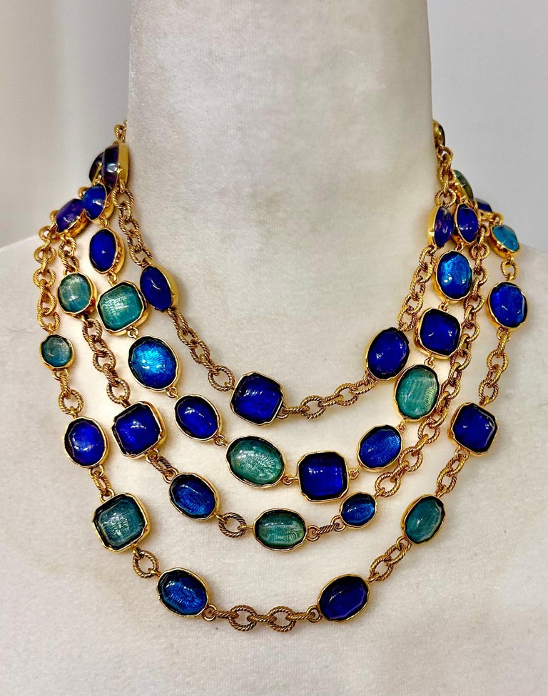 Goossens Paris Cabochons Rainbow Blue Sautoir at 1stDibs