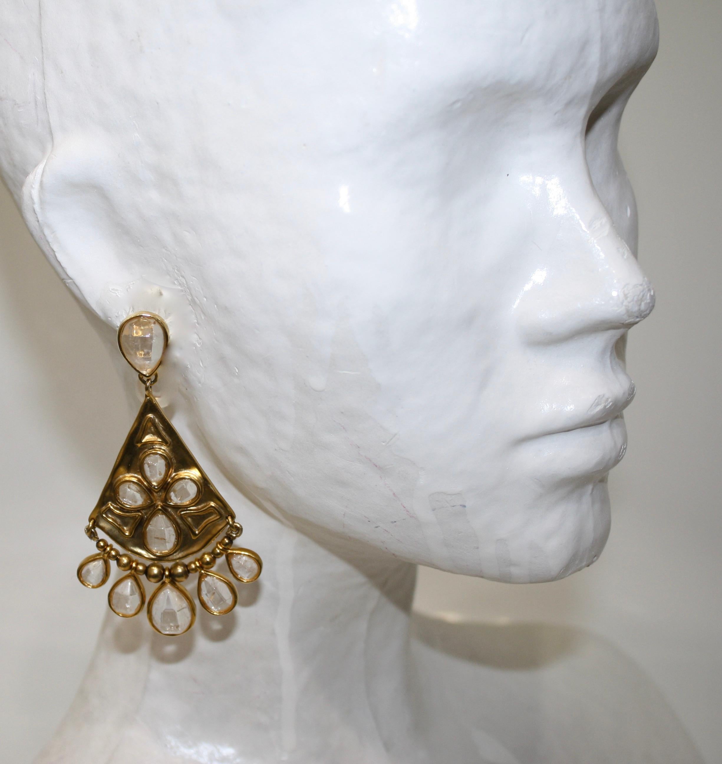 Byzantine Goossens Paris Cashmere Rock Crystal Drop Earrings  For Sale