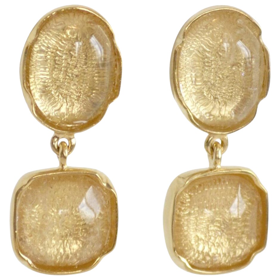 Goossens Paris Clear Rock Crystal Cabochon Clip Earrings For Sale