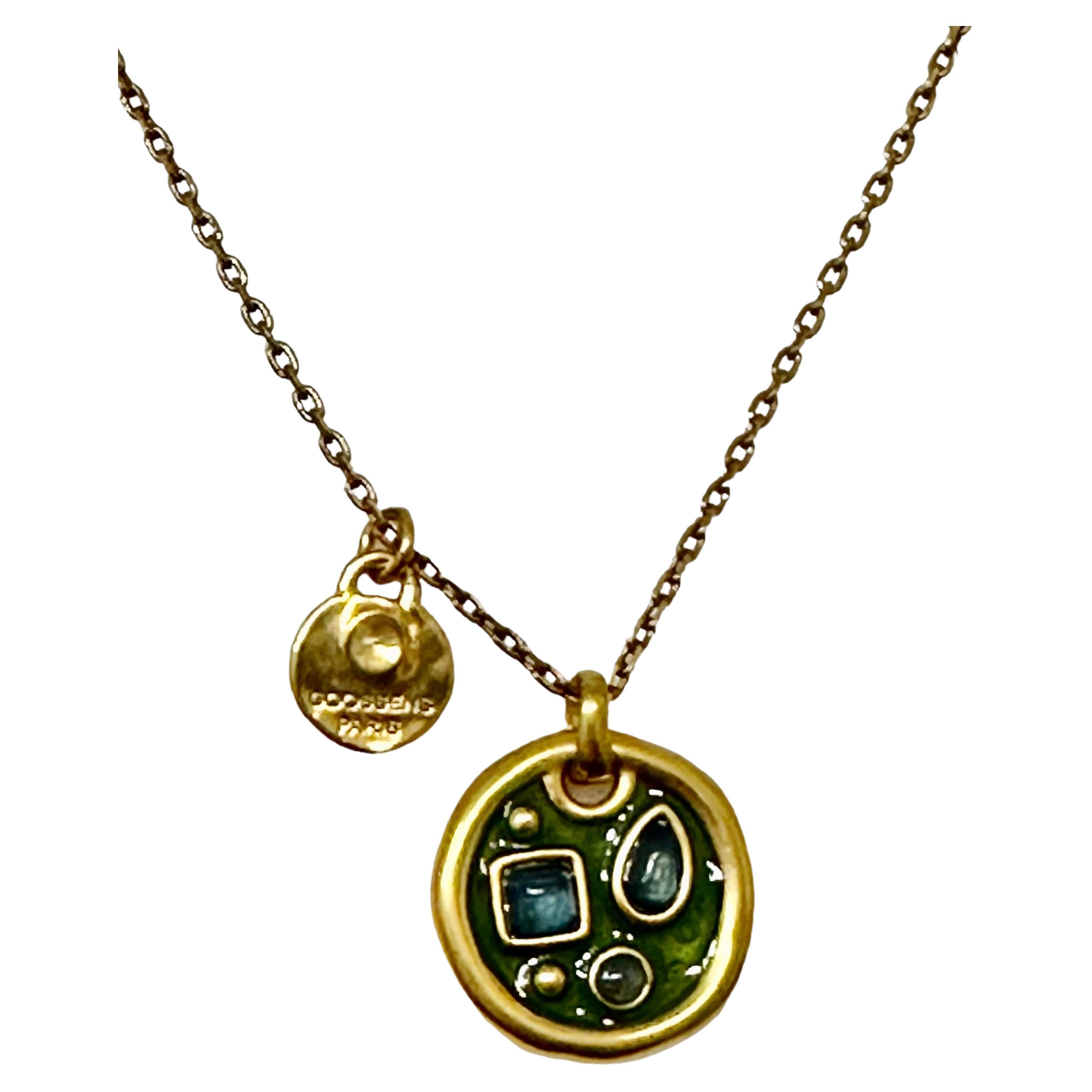 Goossens Paris Cocktail Thin Pendant Necklace in Green For Sale