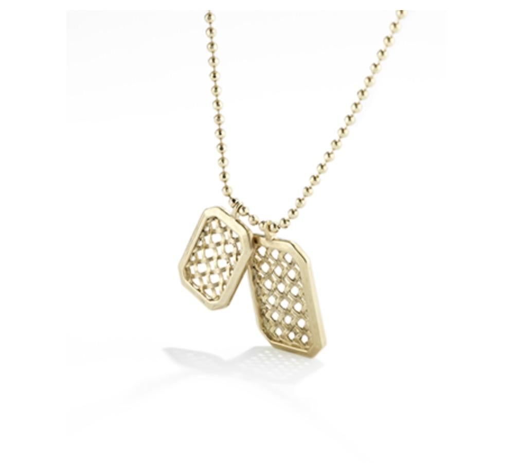 24 karat plate criss-cross dog tag double pendant necklace from Goossens Paris. 